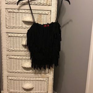 Black fringed spaghetti strap top